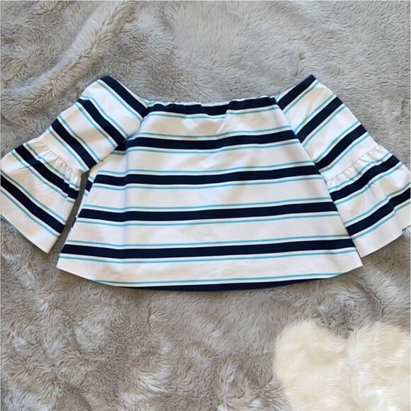 Zara Striped Off-Shoulder Cropped Blouse | Belle Sleeves | Size L - Picture 1 of 5
